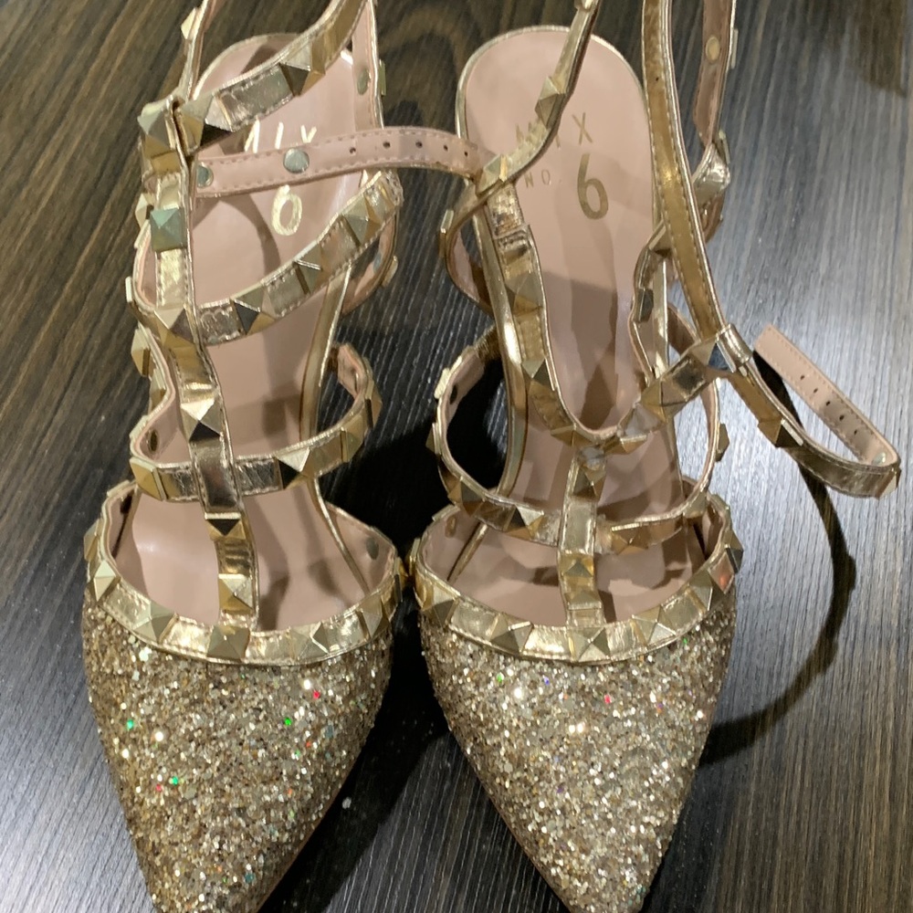 Mix No. 6 Gold Glitter Studded Heels